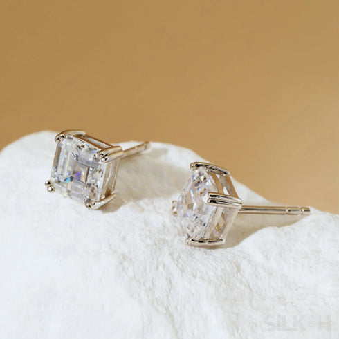 Asscher Cut Sterling Silver Zircon Earrings Rae - Jewelry